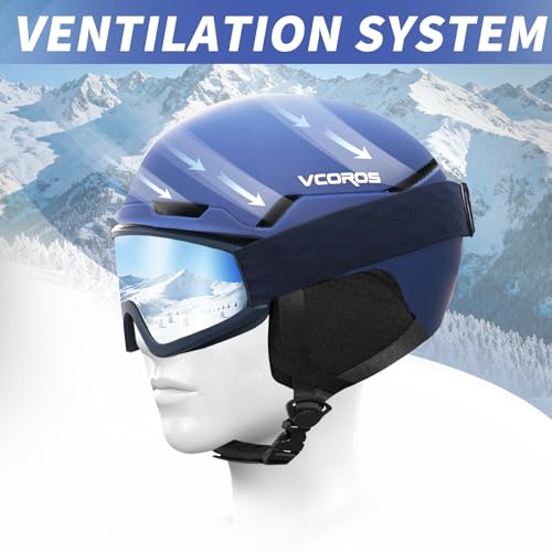 Casco Da Sci Con Occhiali Da Sci Passamontagna Casco Sci Per Uomo Donna Con Cuscinetti Auricolari Rimovibili Ventilazione Uv Ski Helmet Per Ski (Blu Opaco+Occhiali Da Sci + Passamontagna, L) - 6