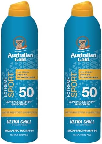 Australian Gold Extreme Sport Sunscreen Spray SPF 50 | Cooling, Two 6 Fl Oz