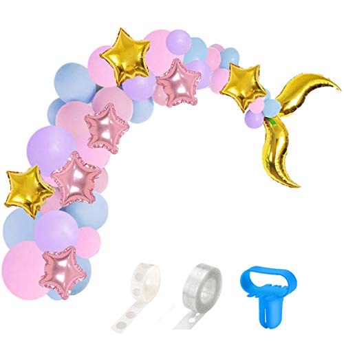 QAQGEAR Queue de sirène ballon guirlande Kit-ballon Arch Set violet et bleu et or pour les décorations de fête d'anniversaire fille, sous la fête de la mer, sirène océan thème Party Supplies
