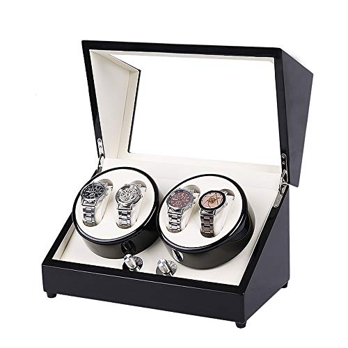 Preisvergleich Produktbild XUNMAIFWT Luxuriöser Automatische Uhrenbeweger Box, Uhrenbox, Uhrendreher für 4 x Automatikuhr, 4 Bewegungs Modi, Sichtfenster, Netz- und Batteriebetrieb, Leisem Motor Uhrenbox
