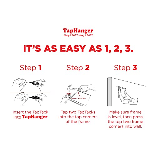 Taphanger Picture Frame Hanging Kit For Drywall - Easy To Use Picture Hanging Tool To Quickly Hang Wooden Frames & Canvases In Less Than A Minute -Includes 80 Reusable Taptacks & Holds Up To 20 Pounds #TOP4