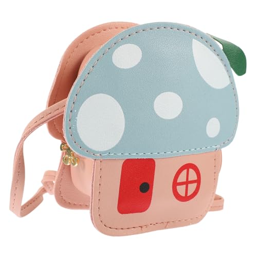 FRCOLOR 1Pc Cartoon Mushroom Coin Bag for Boy Girl Cute Crossbody Purse Fashionable Change Bag for Snacks and Coins Premium PU Material Toddlers Pink