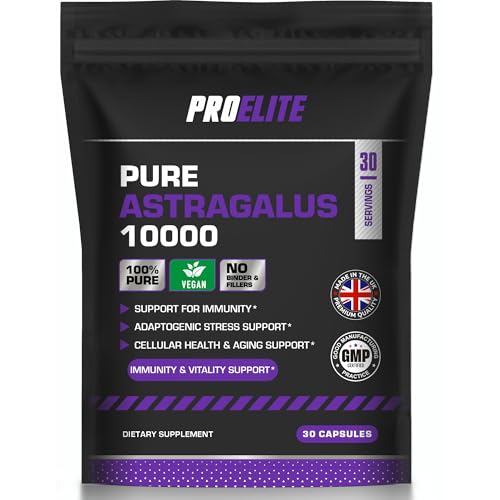 Pure Astragalus Root Vegan Capsules 20:1 Extract 500mg for Immunity Boost & Healthy Ageing | Gluten Free | GM Free | NO Fillers & Binders - Made in UK by PROELITE (30 Capsules)