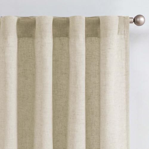 Image of jinchan Lined Linen Curtains Privacy Back Tab 50x90 Inch 2 Panels Oatmeal