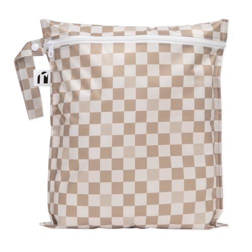 Image of Roamio Waterproof Wet Bag for Baby, Travel, Swim Suit, Cloth Diaper, Pump Parts, Pool, Gym Clothes, Beach, Toiletry, Hook to Stroller, Daycare, Zipper Reusable Bag, Wetdry Packing Pouch, Beige Check