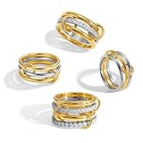 ACLOKOO 4 Pack Interlocked Stackable Rings for Women - 14K Gold Plated Statement 4 Mixed Metals Multi Ring...