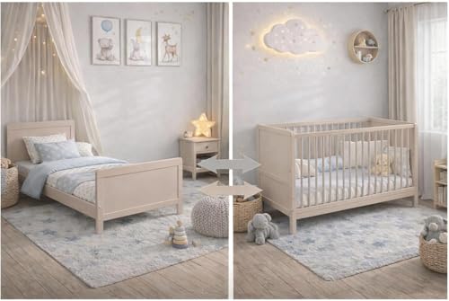 Baby Happy Bliss Lit bébé évolutif Nelly 120x60 cm en Bois de hêtre – Transformable en lit Junior – Sommier réglable – 3 barreaux Amovibles – en...