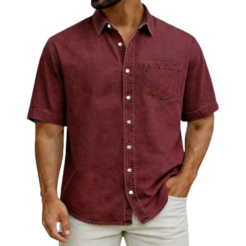 Chemise en jean vintage haut de gamme à manches courtes boutonnée homme