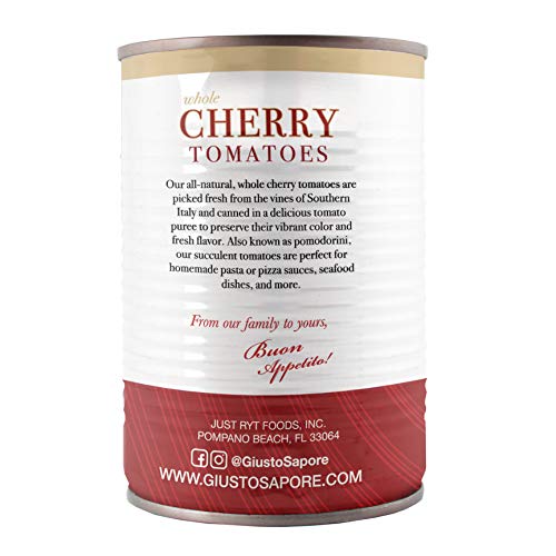 Giusto Sapore All Natural Italian Cherry Tomatoes Pomodorini -14oz- Premium Gourmet Gluten Free Fat Free Non GMO Brand - Imported from Italy and Family Owned - 6 Pack