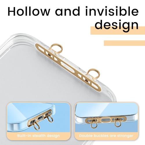 LunarCharm 2 Stück Metall Handy Kette Halterung Gilt für iPhone, Handy-Lanyard-Patch mit 2 Ringen, aus Edelstahl, Dünn Robust, verhindert Herunterfallen (Gold+Gold)