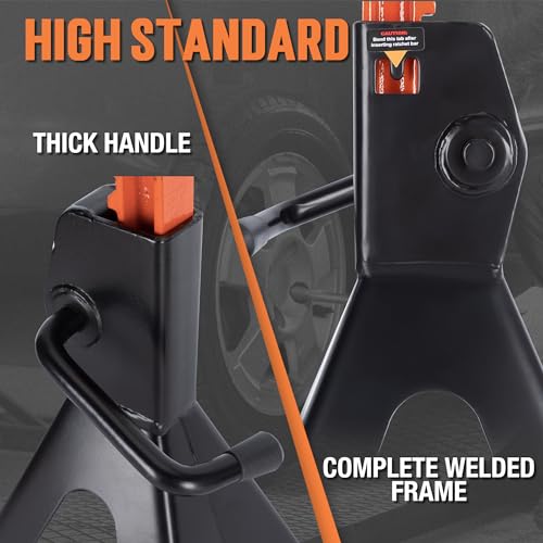 Image of TONDA Jack Stands 3 Ton, Extra Tall Heavy Duty, Black, 1 Pair | 13.39 inch-21.06 inch Adjustable Height, For SUV, MPV and UTV /ATV, Self-locking Ratcheting,