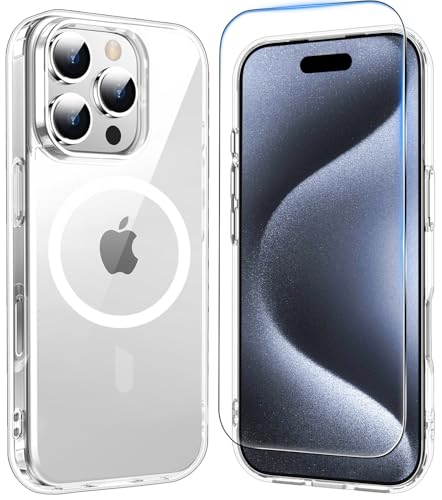 Temdan for iPhone 15 Pro Max Case Clear, [Compatible with Magsafe][Anti-Yellowing][Military-Grade Protection] Shockproof Slim Phone Case for iPhone 15 Pro Max