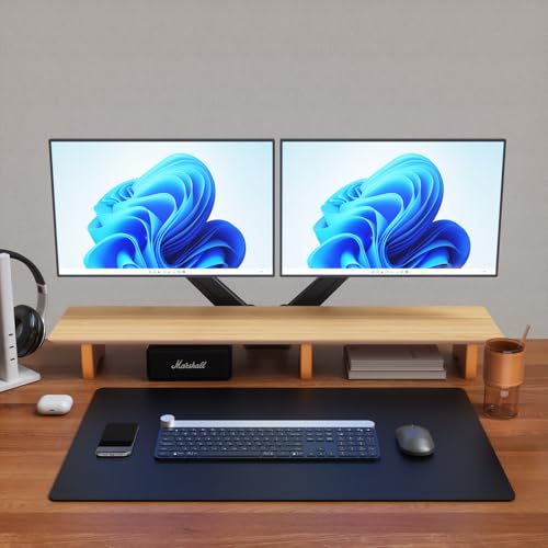 Aothia Large Dual Monitor Stand Riser, Solid Wood Desk Shelf with Eco Cork Legs for Laptop Computer/TV/PC/Printers, Perfect Desktop Stands Organizer with Underneath Storage for Office Accessories - Image 4