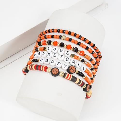 Image of Football Baseball Soccer Beaded Bracelets for Women Stackable Game Day Sports Theme Bracelet