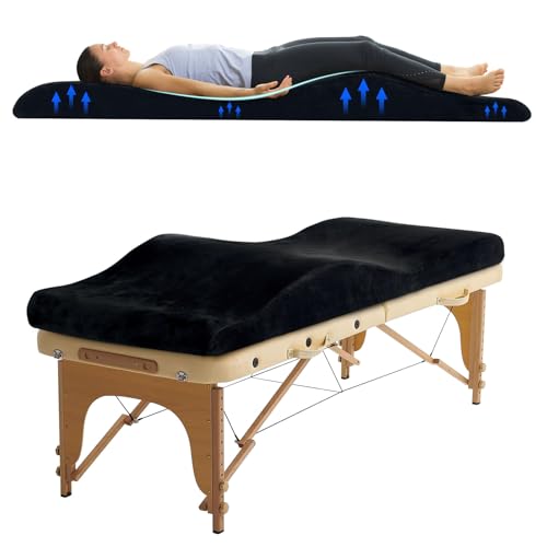 FondleFeeling Ergonomic Curved Lash Bed Topper High Density Memory Foam Massage Table Pad with Soft Plush Velvet Cover Non Slip Lash Bed Foam Topper for Beauty Salon/Spa/Massage (Black 7024)