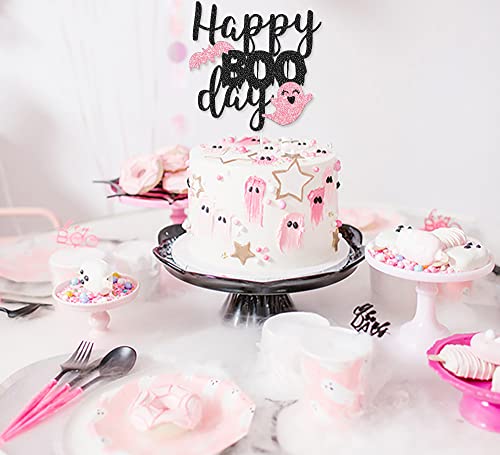 Pink Black Happy Boo Day Cake Topper Cake Decorations For Pink And Black Girl Halloween Birthday Party Decorations #TOP3