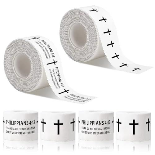 Yigney 4 Pack Christian Athletic Tapes Religious Sport Tape Bible Verse Wrist Tape Cross White Tape for Sports Gymnastics Tennis 1.5IN X 23FT