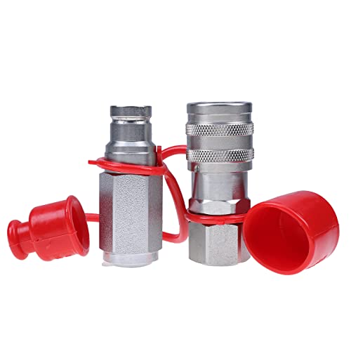Image of JZGRDN Flat Face Hydraulic Quick Connect Coupler Set 3 /8 inch NPT Thread with Dust Caps 3 /8 inch