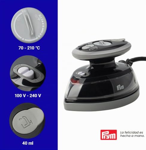 Miniatura 4 de Prym Mini Plancha De Vapor Negra Con Bandeja De Silicona Y Estuche De Almacenamiento, 400 W, Temperatura Ajustable 110 240 V , Ideal Para Costura, Patchwork Y Viajes