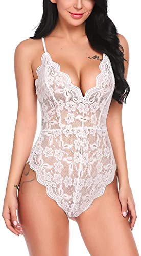 Women Lingerie Sexy Hot Erotic Dress for Sex Underwear Halter Perspective Lace Lingerie Porno Babydoll Costumes (a-White, S)