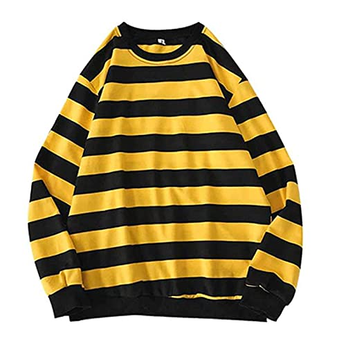 IQYU Felpa Aesthetic Vintage - Y2k Maglione a Righe per Adolescenti, Ragazze, Maglione Senza Cappuccio in Cotone a Maniche Lunghe - Maglione Grunge a Righe, Felpa con Stampa, Hoodies Hip Hop