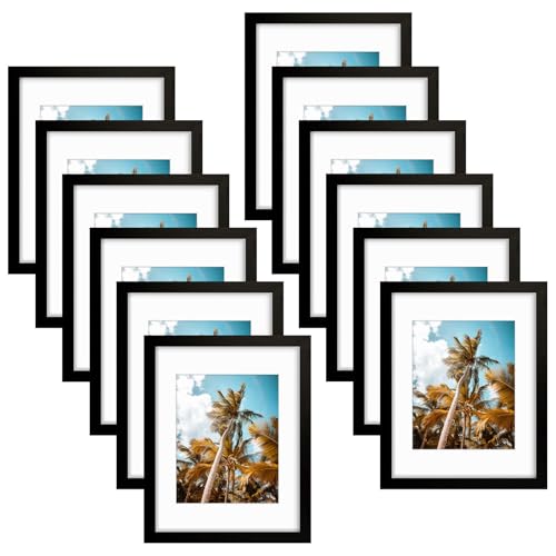 Image of Frametory, 11x14 Picture Frame - Display 8x10 Photo with Mat - Wide Molding - Preinstalled Wall Mounting Hardware (Black, 12-Pack)
