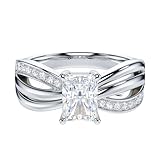 Emerald Cut Genuine Moissanite Sterling Silver Ribbon Bowknot Infinity Engagement Ring Crisscross Twisted Knot Promise Ring (M)