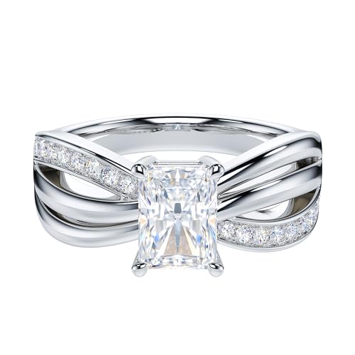 THELANDA Emerald Cut Genuine Moissanite or Simulated Diamond Ribbon Bowknot Infinity Engagement Ring Crisscross Twisted Knot Promise Ring