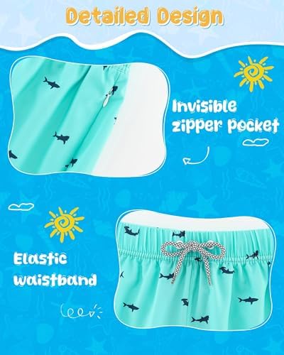 APTRO Boys Swim Trunks with Zipper Pockets & Compression Liner Quick Dry 2 in 1 Beach Shorts, Fish Green, 8-10 Years - 3