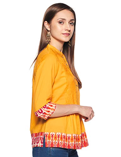 Image of Amazon Brand - Myx Women's Printed Border Regular Cotton Short Kurti (Available in Plus Sizes)