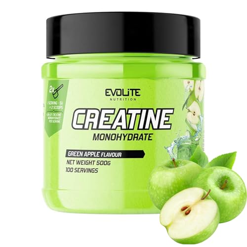 Creatin Monohydrat 500g - Kreatin mit Geschmack - Taurin Kreatin Pulver. 100 Portionen - Perfekt Löslich, Vegan & Mikronisiert, 3 Monate Vorrat - Evolite Nutrition