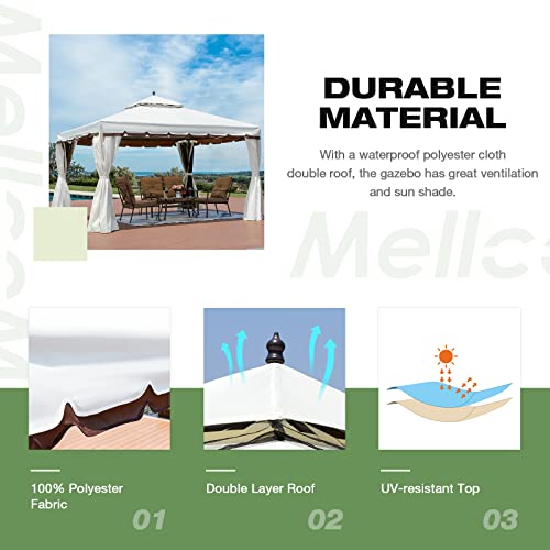 Mellcom 10’ X 12’ Outdoor Gazebo Canopy, Aluminum Frame Soft Top Outdoor Patio Gazebo With Polyester Curtains And Air Venting Screens Cream #TOP3