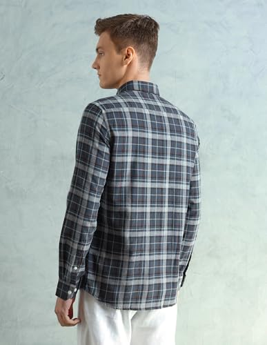 Image of Arrow Sport Men Slim fit Cotton Checked Long Sleeves Spread Collar Shirt