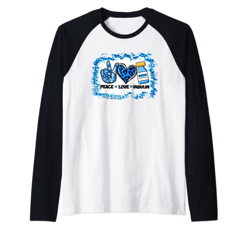 Diaversario diabético T1D diabético diabético de la insulina del amor de la paz de la diabetes tipo 1 Camiseta Manga Raglan