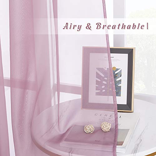 Image of NICETOWN Bedroom Sheer Curtains 63 inch Length for Princess Bedroom, Grommet Top Voile Textured Window Curtains Light and Airy Drapes for Children Room, 54'' W, 1 Pair, Purple,Adult