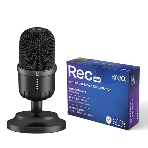 Image of Kreo Rec Condenser Microphone |Condenser Mic for Podcast | Type-C & USB Mic for Professional Audio & Youtubers Video Recording with Crystal Clear Sound | 360 Rotation | Plug n Play (Rec Condenser)