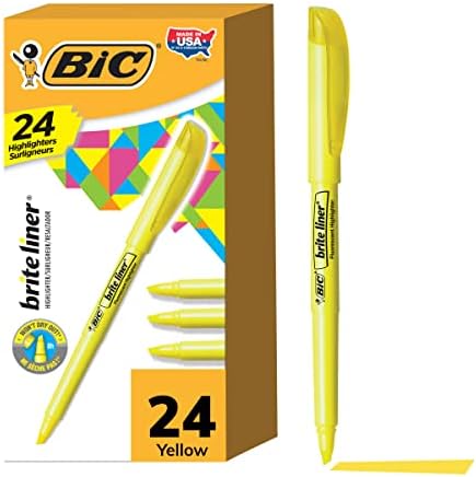 BIC Brite Liner Highlighters, Chisel Tip, 24-Count Pack of Yellow Highlighters, Ideal Highlighter Set for Organizing and Coloring
