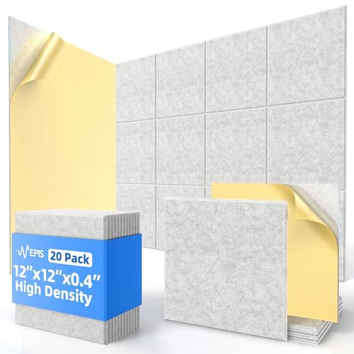 Image of 20 Pack Acoustic Panels with Self Adhesive, 12 inch X 12 inch X 0.4 inch High Density Sound Proof Foam Panels for Walls, Soundproof Wall Panels, Square Sound Absorbing Panels for Home Studio Office Decor - Grey