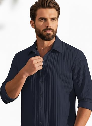 Image of Amazon Brand - INKAST Men's Casual Button Down Shirts Long Sleeve Linen Shirt Fashion Textured Beach Summer Shirt