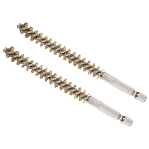 Image of Bore Brush, 10mm Dia 75mm Length, Brass Twisted Cleaning Wire Brushes with 1 /4 inch Hex Shank - (Applications: for Power Drill), 2-Pieces