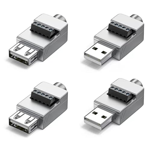 Teansic 4Pcs USB 2.0 Terminal Block Connector,Type A Female/Male to 5Pin Solderless Adapter with Metal Case Support 5V2A Charging for USB Repair or DIY