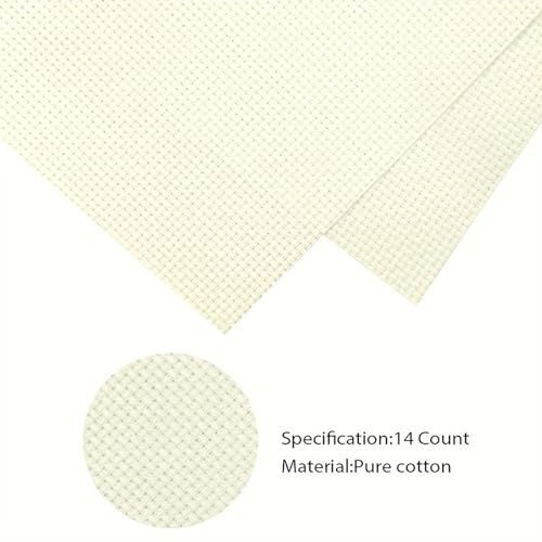 Image of 14CT Aida Cloth - 30x35 Inch Cross Stitch Fabric for Embroidery, Pre-Cut Needlework Material, Acid-Free, Durable Weave(Beige)