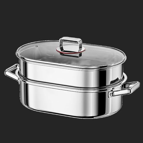 Set di pentole ovali per la Cottura a Vapore del Pesce in Acciaio Inossidabile Resistente, pentola per Pesce al Vapore, pentola per arrosti Multiuso e pentola per stufato con grigl