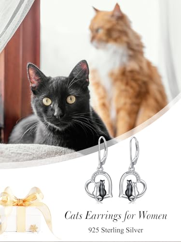 WINNICACA Cat Earrings for Women Sterling Silver Leverback Animal Dangle Earrings Hypoallergenic Jewelry Cute Cat Lover Gifts for Mom Wife Daughter on Mother's Day Birthday Anniversary2