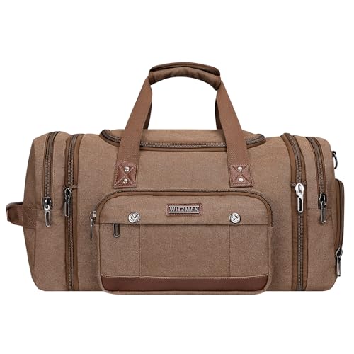 Image of WITZMAN Mens Duffle Bags for Traveling Canvas Weekender Travel Bag Expandable Overnight Bag Carry on Bag(A8007 Brown)