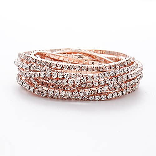 Dimishin Rhinestone Stretch Bracelet For Women Stacking Crystal Tennis Bracelet Diamond Bracelet Set (Rose Gold) #TOP5