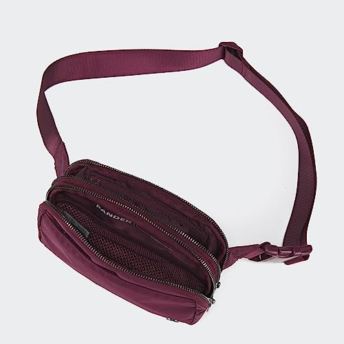 Image of Pander Everywhere Belt Bag for Women, 5 Zipper Pockets Nylon Crossbody Fanny Pack Purse (Red Merlot)