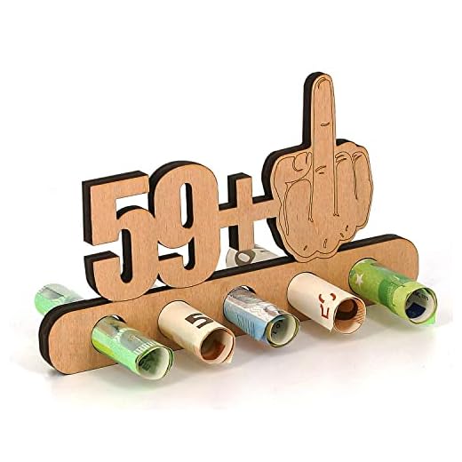Giftota - Original Divertido 60 cumpleaños Regalo de Dinero Madera - 59 + 1 Dedo Medio - Regalo de 60 cumpleaños - Cumpleaños Aniversario - Regalos de Madera - Regalos para Amigos, Familiares