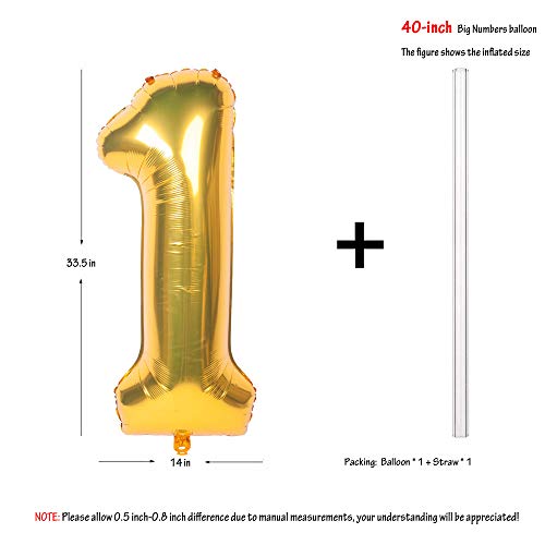 Image of 40In Large Gold Number Balloon 1 Aluminum Foil Mylar Big Number Balloon 0-9 | Suitable for Gold Birthday Parties, Weddings and Anniversary Photography