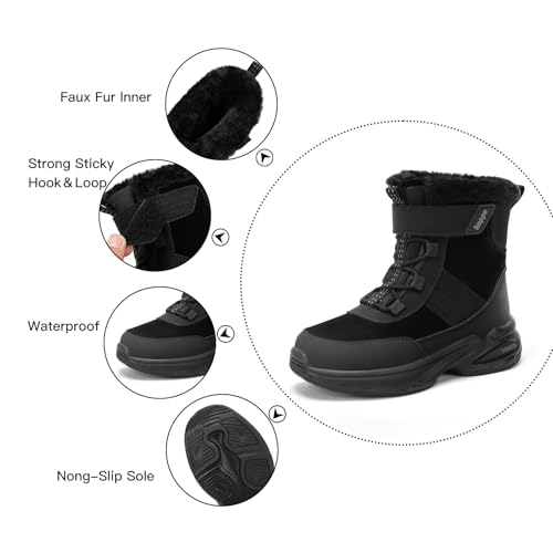 koppu Kids Snow Boots Winter Hook and Loop Waterproof Slip Resistant Fur Lined Insulated Mid Calf boys and girls Fashion Color Block shoes Toddler/Little Kid/Big Kid2